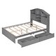 preview thumbnail 9 of 8, Full Size Wood Platform Bed with House-Shaped Storage Headboard and 2-Drawers, Grey—Sturdy Pine Wood Construction