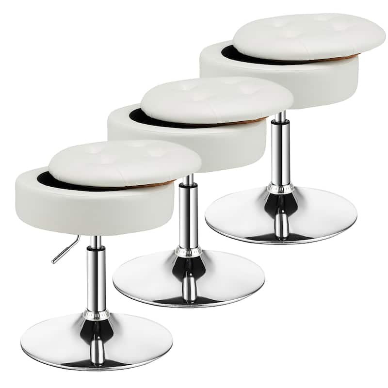 Costway Set of 3 Adjustable Vanity Stool Swivel Storage Makeup Chair - See Details - White