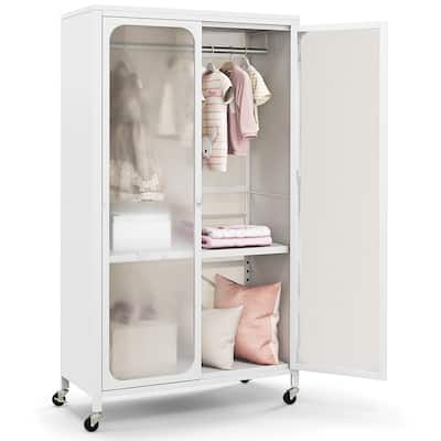 Costway Storage Wardrobe Cabinet Mobile Armoire Closet with Hanging - See Details