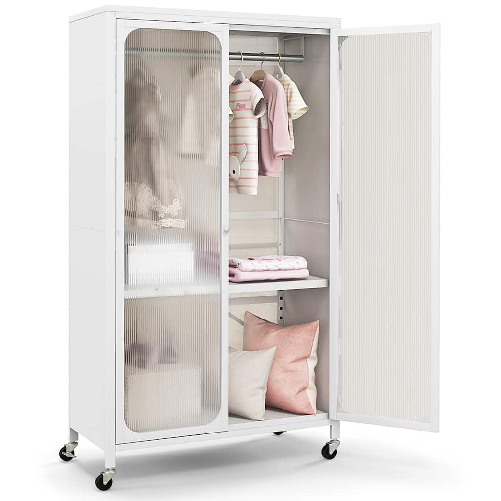 Costway Storage Wardrobe Cabinet Mobile Armoire Closet with Hanging - See Details