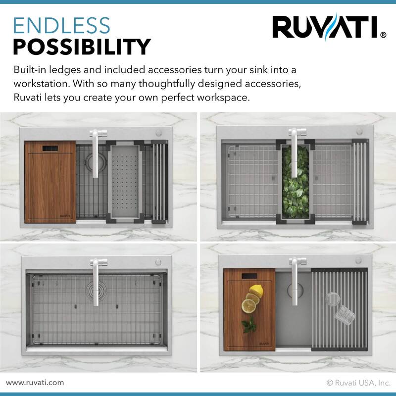 Ruvati 33 x 22 inch Workstation Ledge Drop-in Topmount Kitchen Sink 16 Gauge Stainless Steel Single Bowl - RVH8003 - 33" x 22"
