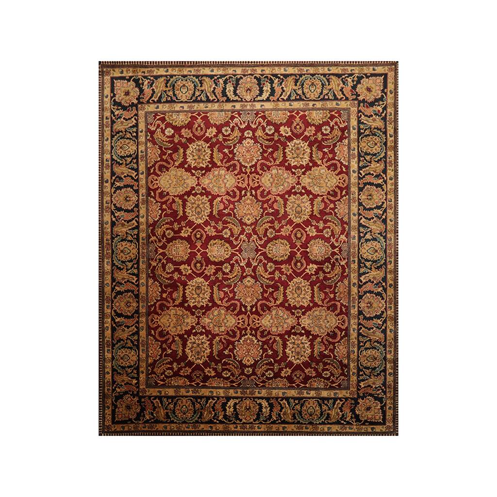 Hand Knotted Kashan Burgundy,Midnight Blue Persian Wool Traditional Oriental Area Rug (8x10) - 8' x 10'