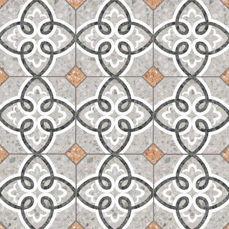 Merola Tile Riviera Octagon Garde Gris with Taco Rojizo 7-7/8" x 7-7/8" Porcelain Floor and Wall Tile