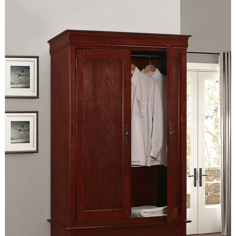 Cherry Finish Wooden Armoire with 2-Drawers - 78" - Brown