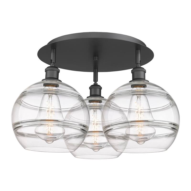 Innovations Lighting 516-3C-13-22 Rochester Flush Rochester 3 Light - Matte Black / Clear