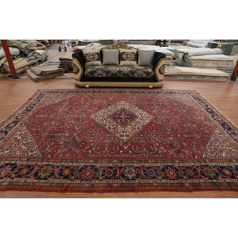 Hand Knotted Oriental 100% Wool Carpet Traditional Medallion Red Sultanabad Area Rug - 13' 8'' X 10' 4''