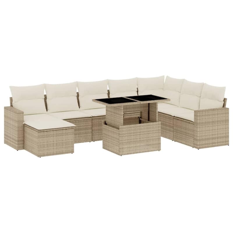 vidaXL Patio Sofa Set with Cushions Outdoor Furniture 9 Piece Poly Rattan