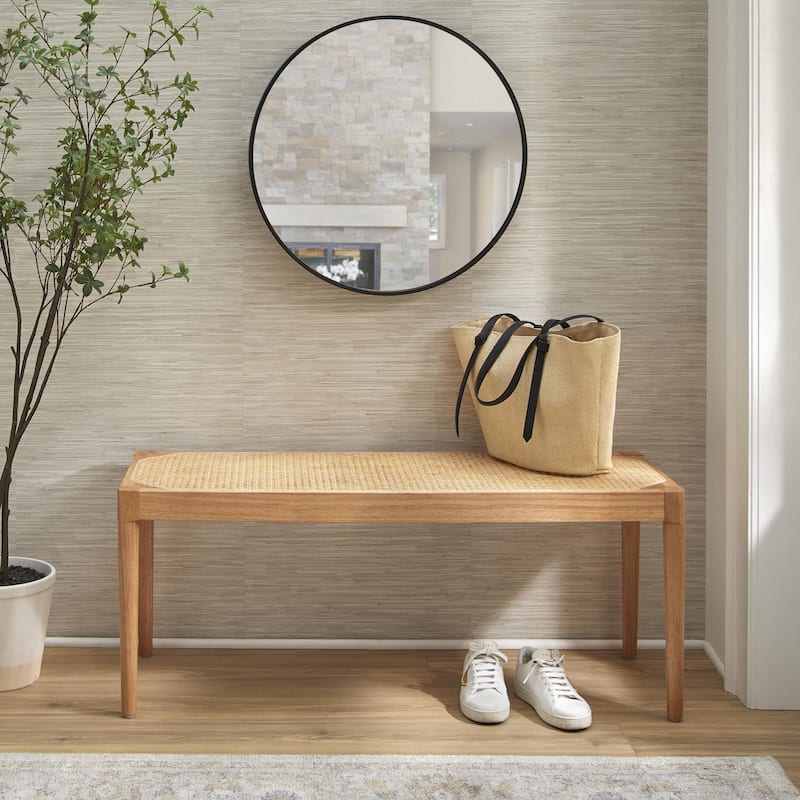 Simple Living Newington Solid Wood Bench with Cane Seat