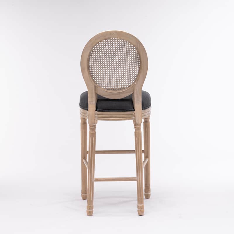 2pcs French Country Wooden Barstools With Upholstered Seating - N/A