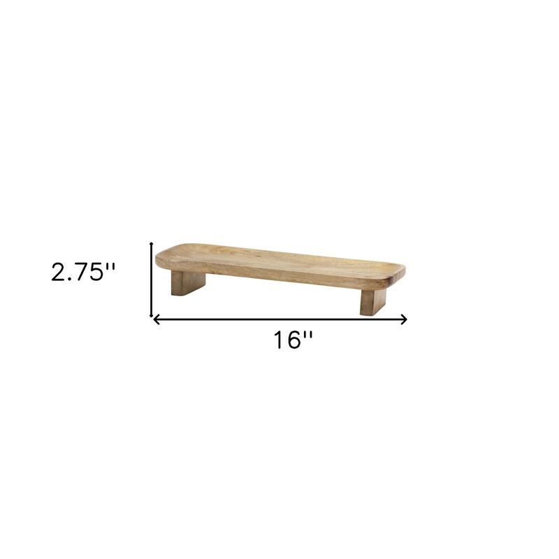 HomeRoots Set of Two Natural Solid Wood Riser Trinket Tray - 16.00 in. x 2.75 in. x 6.50 in.