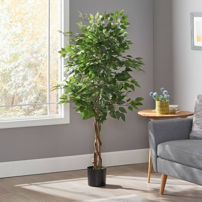 150cm Artificial Ficus Tree in Pot for Indoor Outdoor Home Decor - Green - Green
