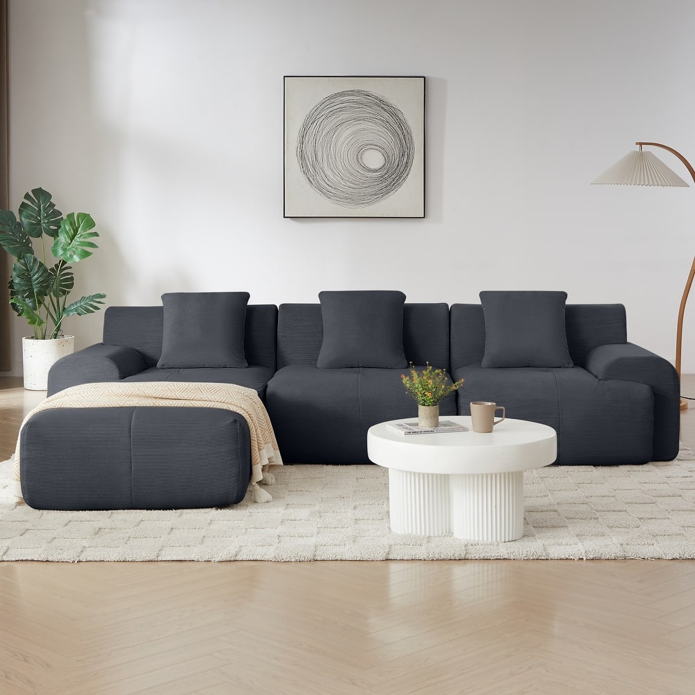 Oversized L-shaped Sectional Sofa with Chasie, 3 Seater Modular Couch with Deep Seat, Wide Armrests, Movable Ottoman and Pillows