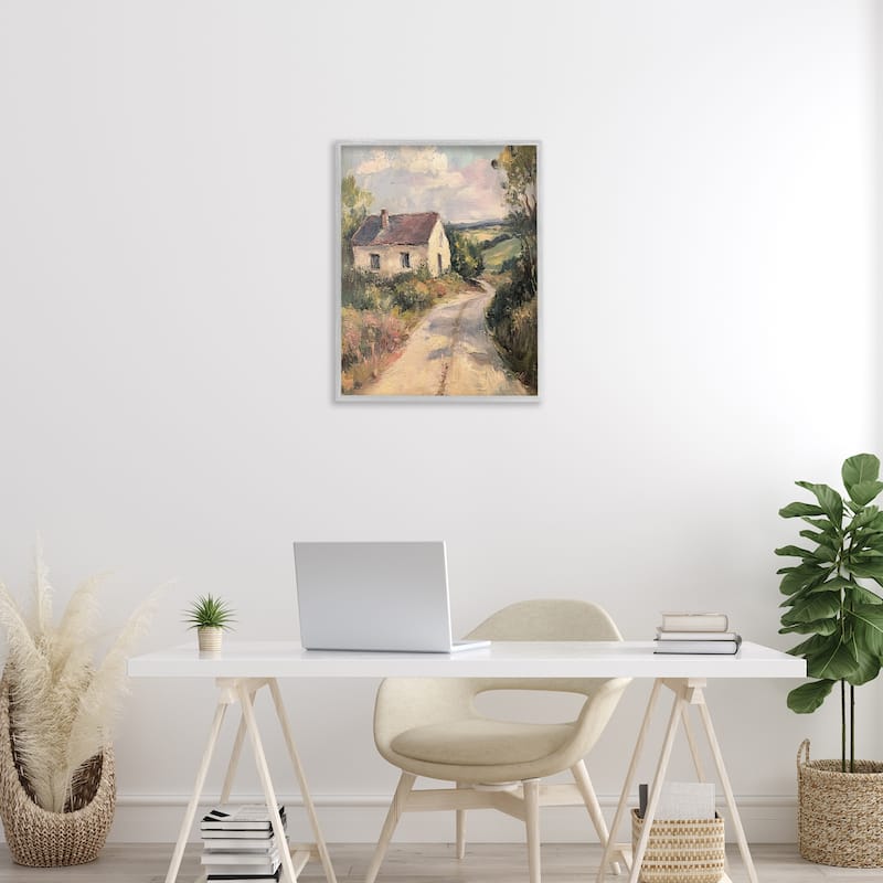 Stupell Scenic Cottage Road Framed Giclee Art Design By Petal Prints Design
