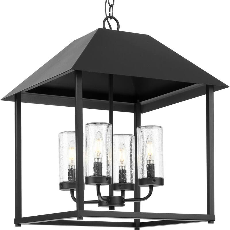 Chapel Collection Four-Light Textured Black Modern Farmhouse Outdoor Living Pendant - 18.12 in x 18.12 in x 22.12 in - 18.12 in x 18.12 in x 22.12 in