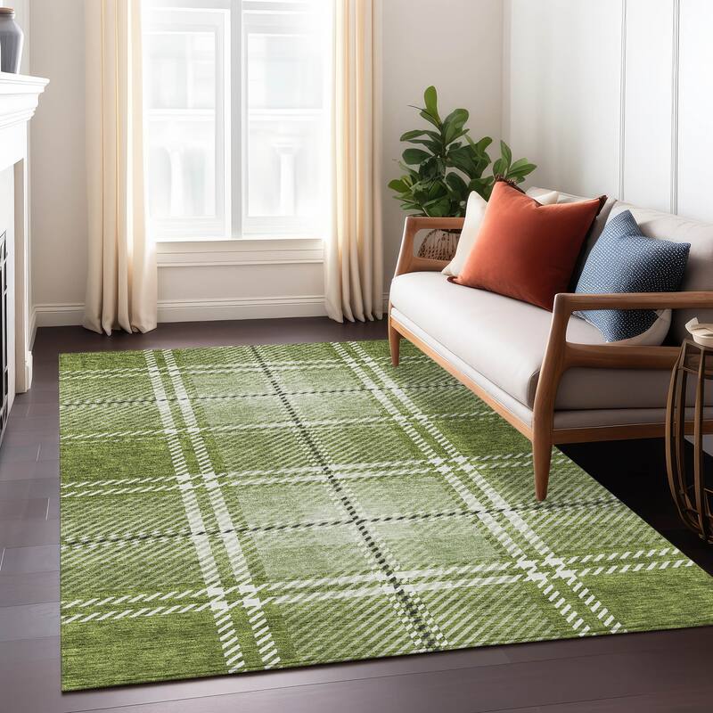 Machine Washable Indoor/ Outdoor Chantille Plaid Cozy Rug