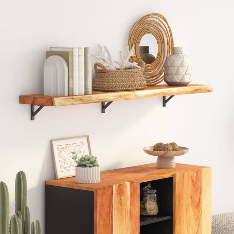 vidaXL Wall Shelf Natural wood Solid acacia wood - 11.8 x 43.3 x 1.5 in