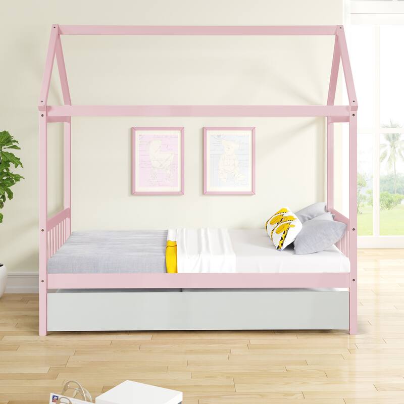 Twin Pine House Bed with Functional Trundle for Guests
