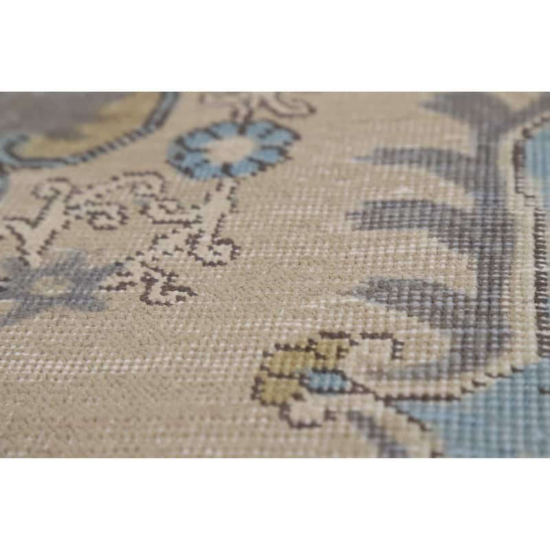 Beige Geometric Tabriz Persian Vintage Rug Hand-Knotted Wool Carpet - 6'3" x 9'1"