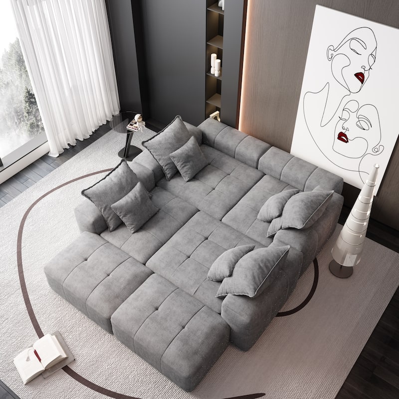 Modern Oversized Modular Sectional Sofa,with 8 Pillows,8 PCS DIY Combination Tufted Sofa