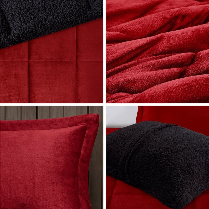 GDF Studio - Alton Plush to Sherpa Down Alternative Comforter Set - Red & Black.