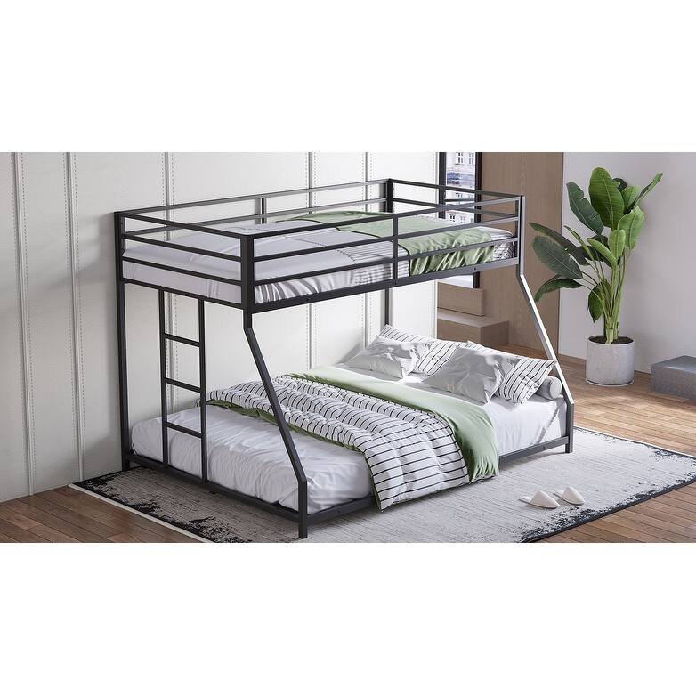 Twin Over Full Metal Bunk Bed with Removable Stairs, Heavy Duty Frame for Teens & Adults, No Box Spring Needed, Black