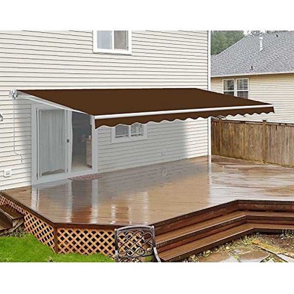 ALEKO Retractable 20 x 10 Feet Motorized Deck Patio Awning Brown Color. Opens flyout.