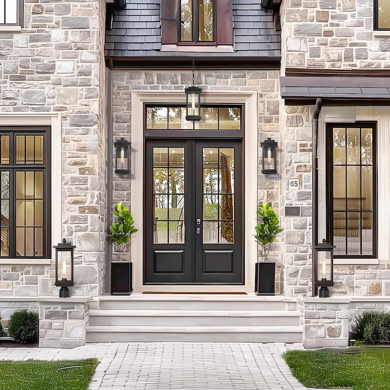 Modern Farmhouse 1-Light Black Outdoor Post Lights Patio Wall Sconces - L 6.7" x W 6.7" x H 17.7"