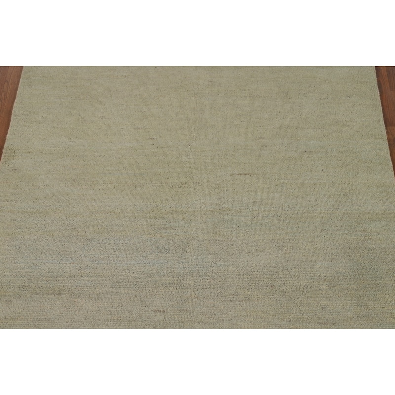 Muted Green Gabbeh Modern Rug Hand-Knotted Wool Carpet - 3'10"x 5'10"