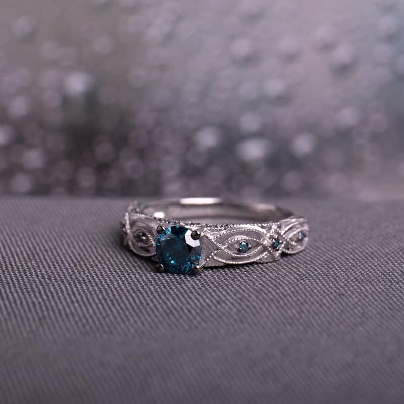 Miadora 10k White Gold 4/5ct TDW Blue Diamond Vintage Filigree Engagement Ring