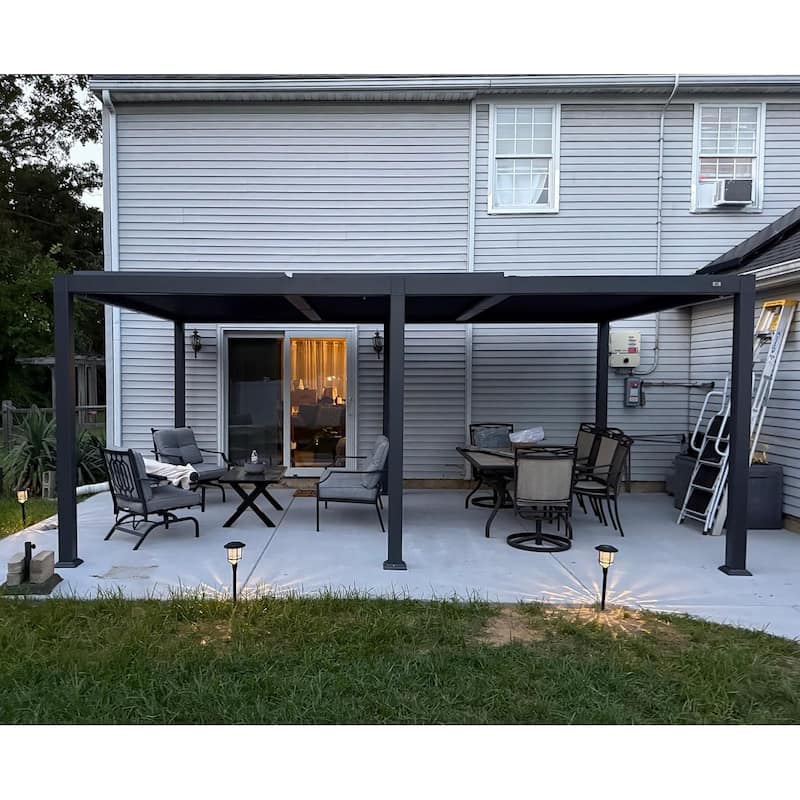 PURPLE LEAF Louvered Pergola Sun Shade Shelter with Adjustable Metal Roof for Patio Hardtop Pergola - 11.4' x 17.5' - Grey