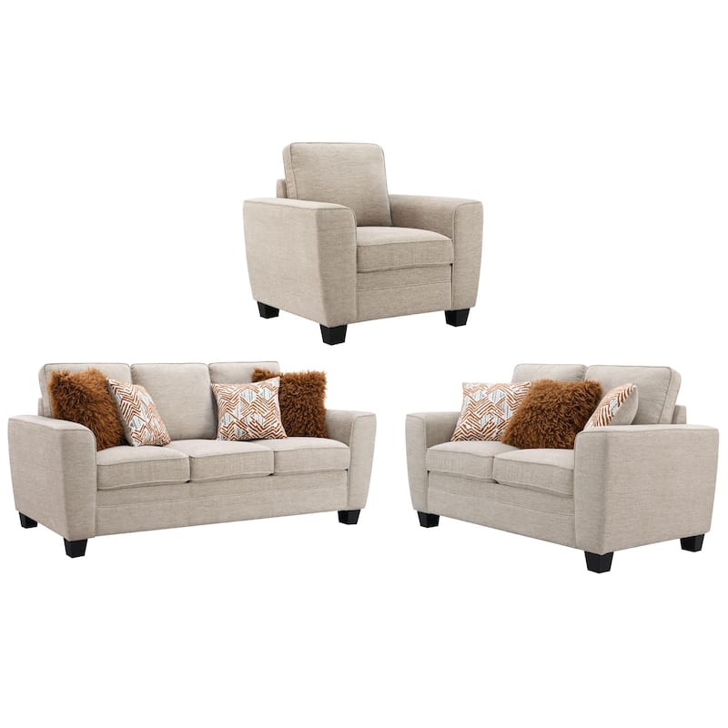 Furniture of America Maevy 3-Piece Taupe Chenille Sofa Set with Accent Pillows - Taupe