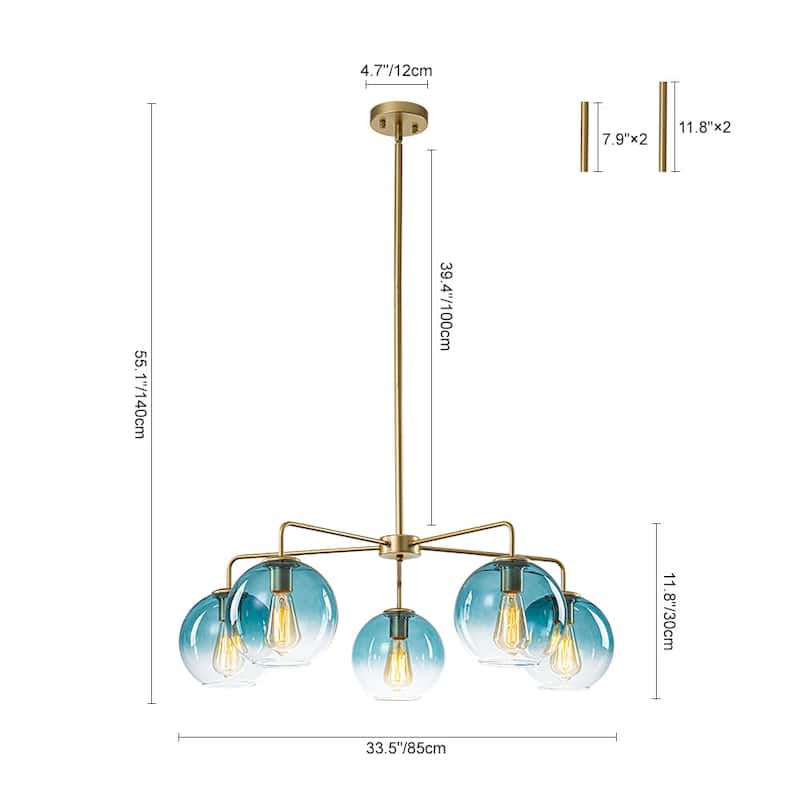 Mid-century 5-Light Glass Globe Bubble Round Chandelier - 35in Wide