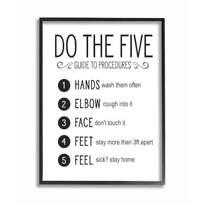 Stupell Five Procedures of Cleanliness Virus Office Sign Framed Giclee Art Design By Lettered and Lined