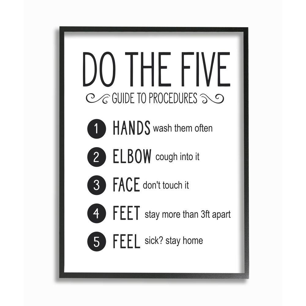 Stupell Five Procedures of Cleanliness Virus Office Sign Framed Giclee Art Design By Lettered and Lined