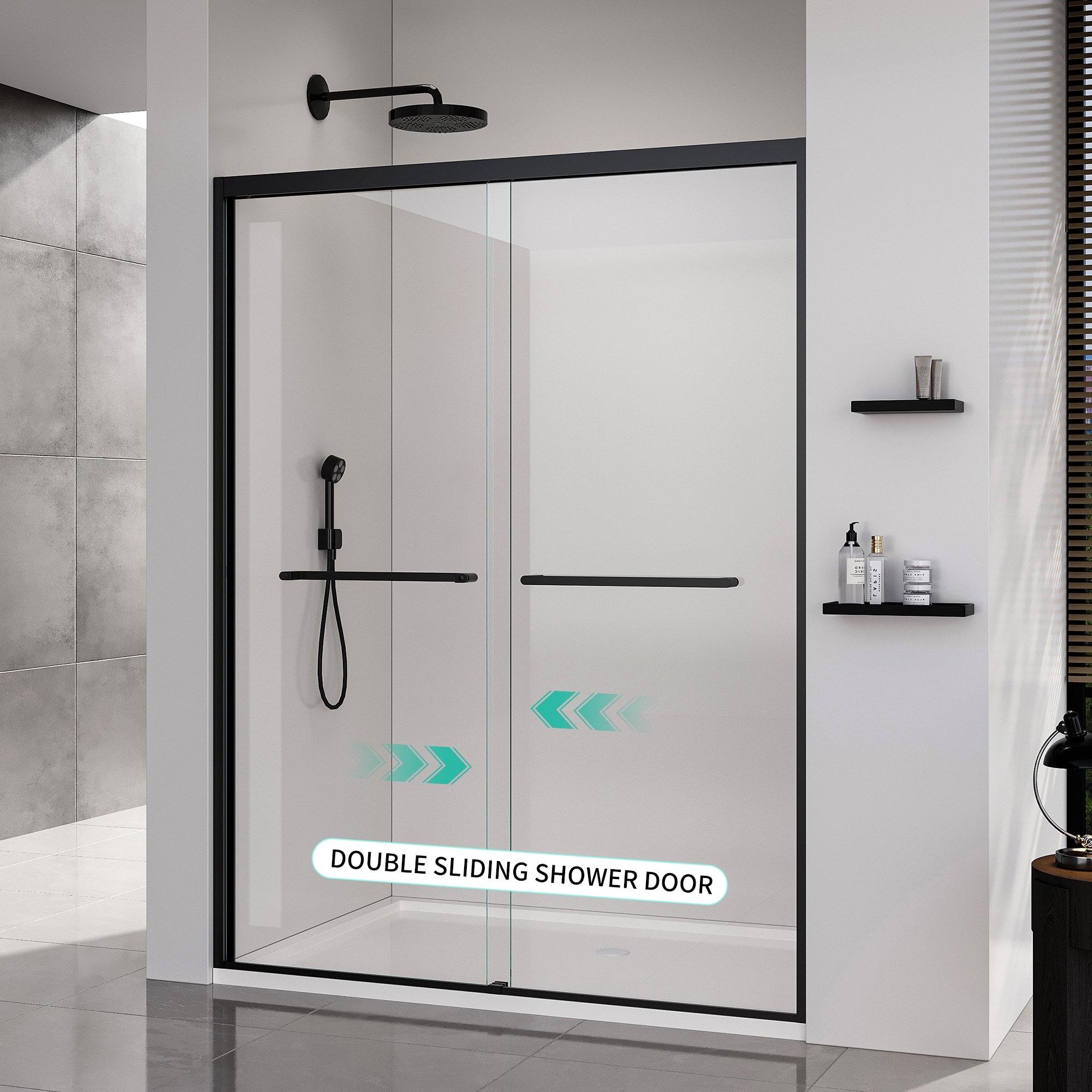 56-60*72 INCH Frame Double Sliding soft-close Shower Doors, Bathroom Sliding Shower Door, (6mm) Thick SGCC Tempered Glass Door