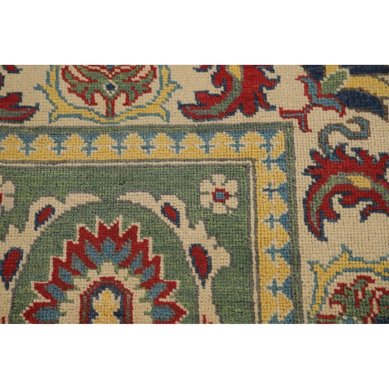 Green Floral Kazak Runner Rug Hand-Knotted Wool Carpet - 2'8" x 9'7"