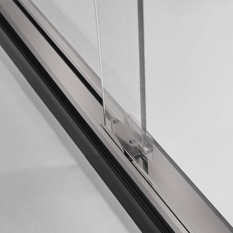 Frederick 47 in. W x 76 in. H Sliding Semi-Frameless Shower Door in Brushed Nickel with Clear Glass - 48 x 76 - 48 x 76