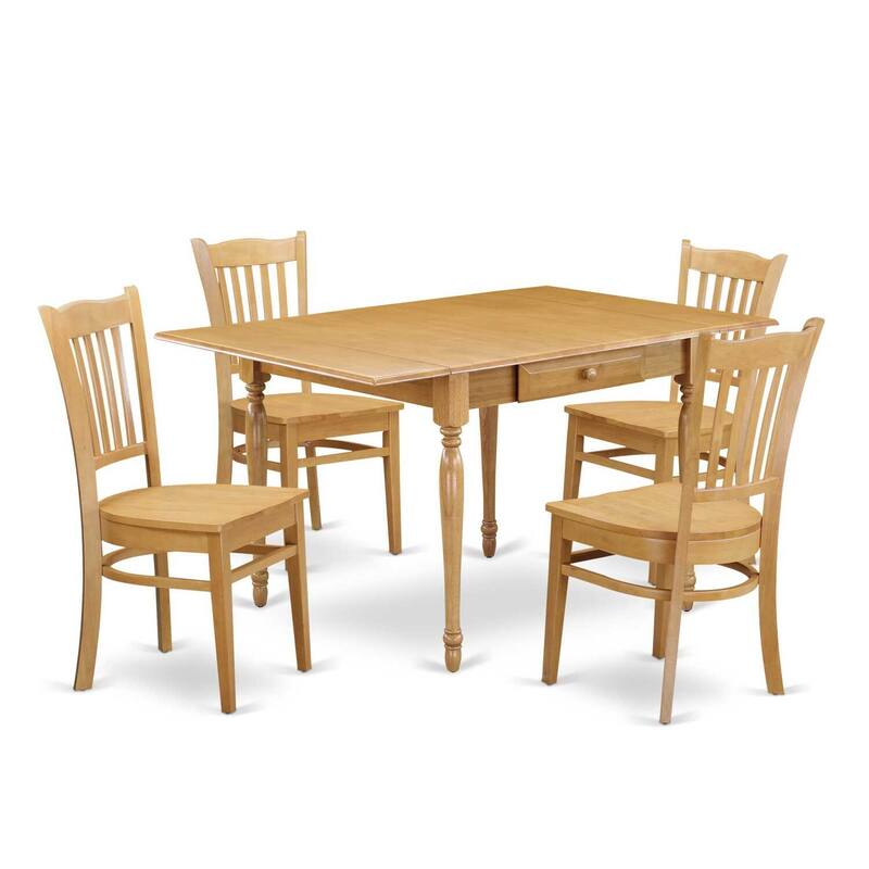 5-Piece Natural Oak Finish Solid Wood Top - Dining Room Set - Seats 4