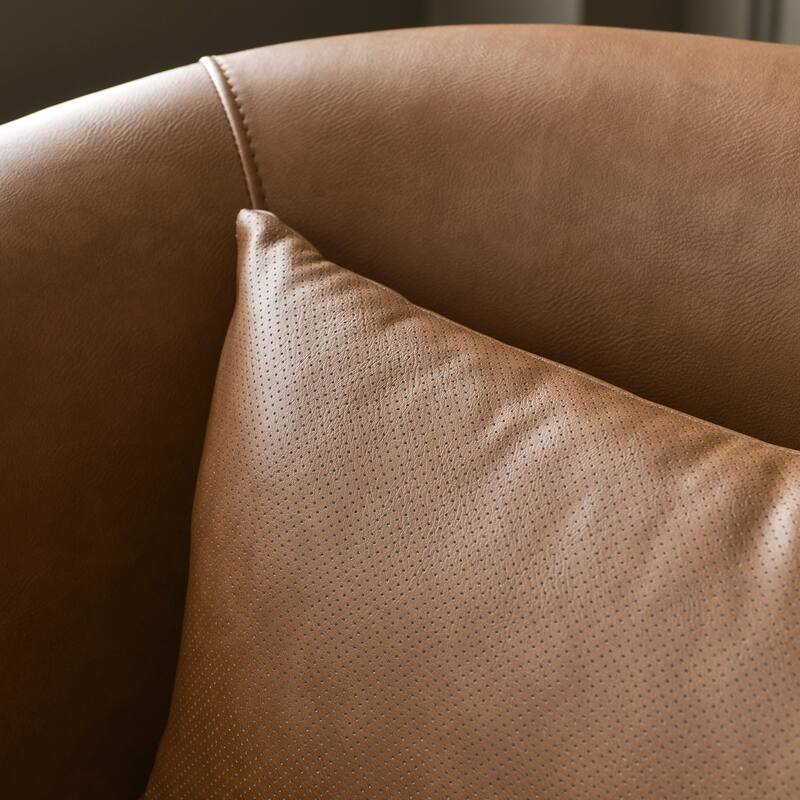 KINWELL 34" Wide Swivel Faux Leather Barrel Armchair Upholstered PU Leather Accent Chairs for Living Room Office Lounge