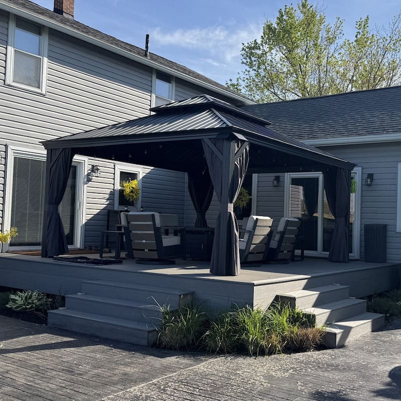 PURPLE LEAF Outdoor Galvanized Steel Hardtop Gazebo, Aluminum Frame Gazebo With Curtains