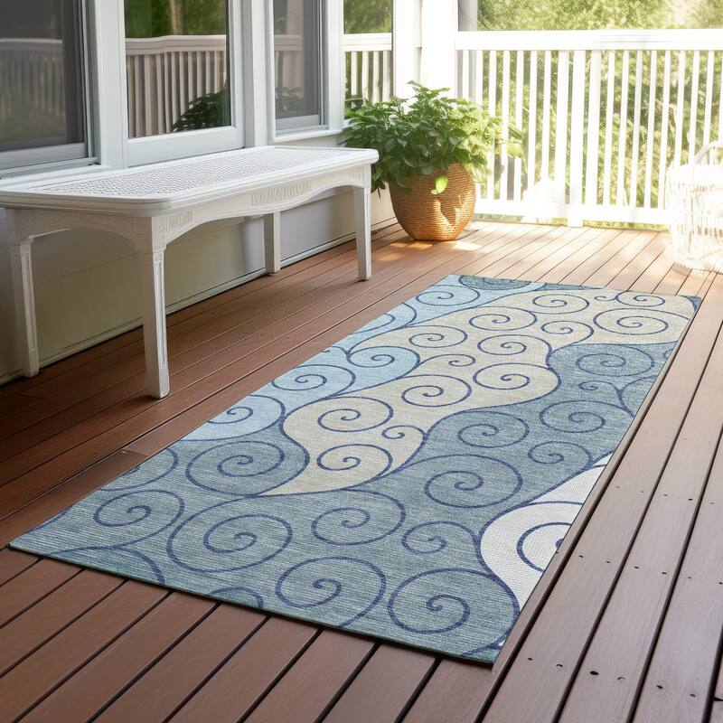 Machine Washable Indoor/ Outdoor Swirly Chantille Rug - Sky - 2'3" x 7'6"