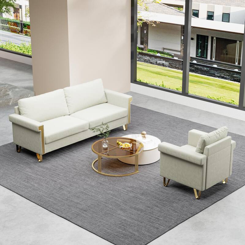Mid-Century Velvet 3-Seater Sofa Chair Set with Gold Legs