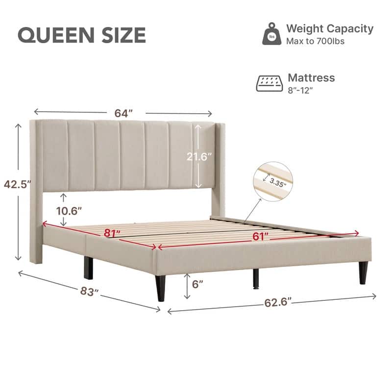 Eleanor Upholstered Platform Bed Frame with Vertical Stripe Headboard
