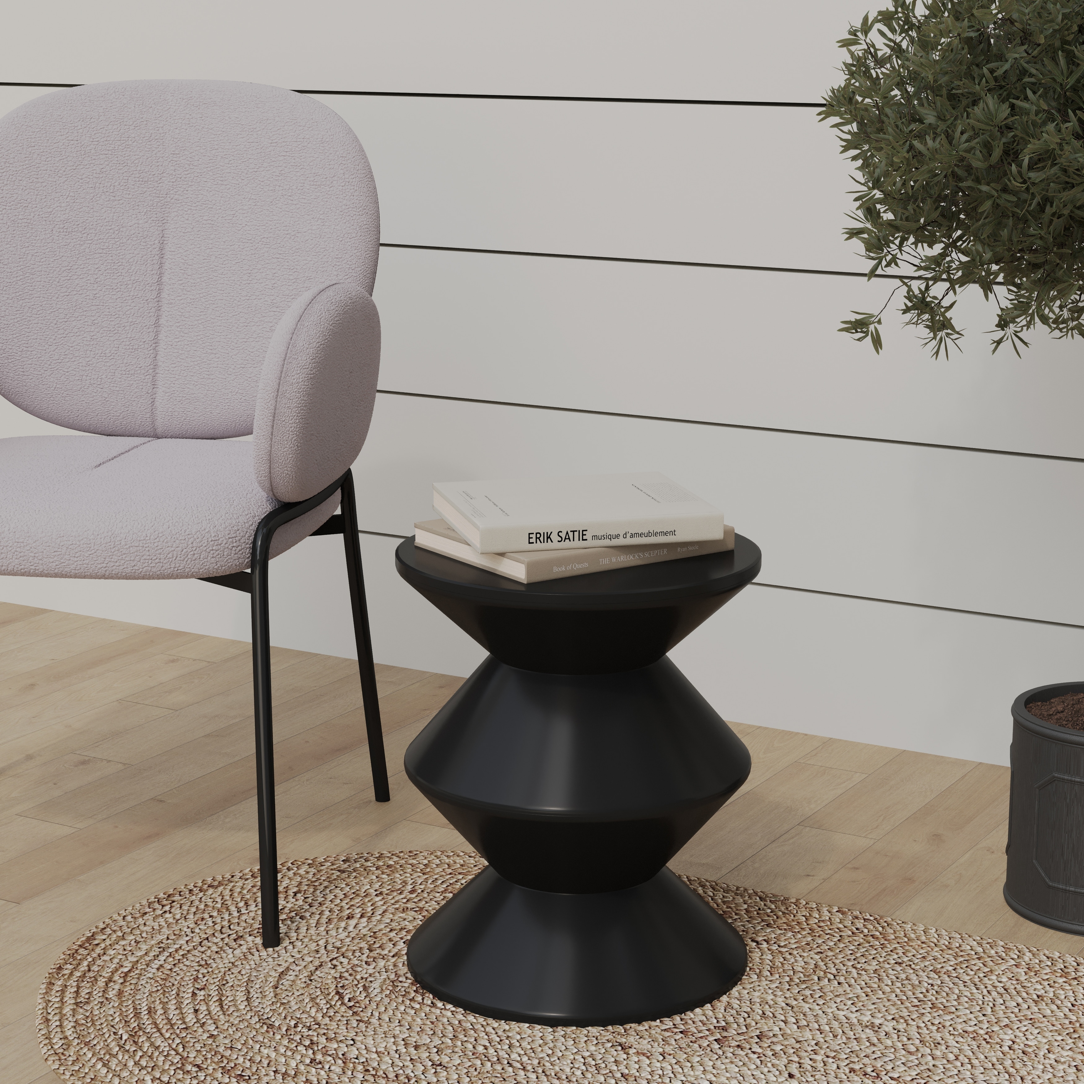 Asura Glossy Geometric Side Table, Modern Round End Table, Zigzag Stacked Cone Nightstand, Plant Stand for Living Room
