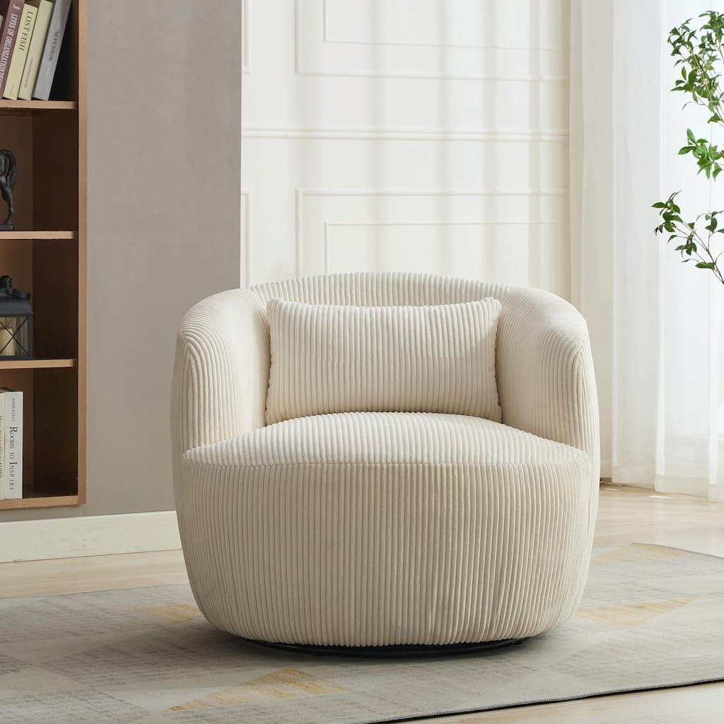 34.25" Wide Upholstered Corduroy 360° Swivel Barrel Soft Accent Chair with Pillow