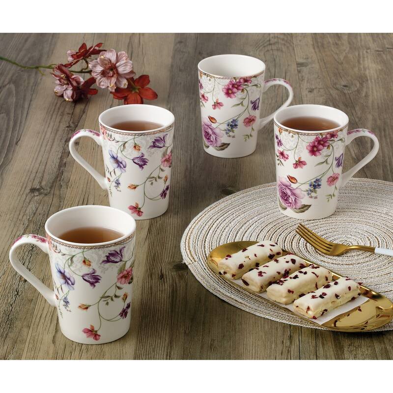 Set of 4 Tall Mugs By lorren Home Trends Floral Design