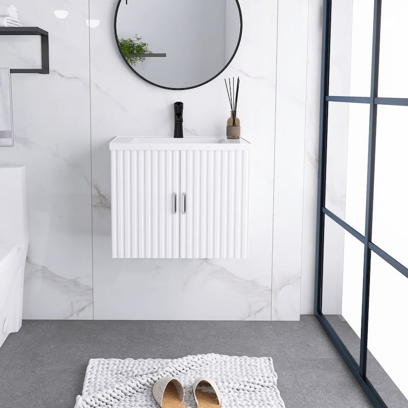 24 in. W x 19 in. H MDF Floating Bathroom Vanity with Integrated Ceramic Sink and Doors