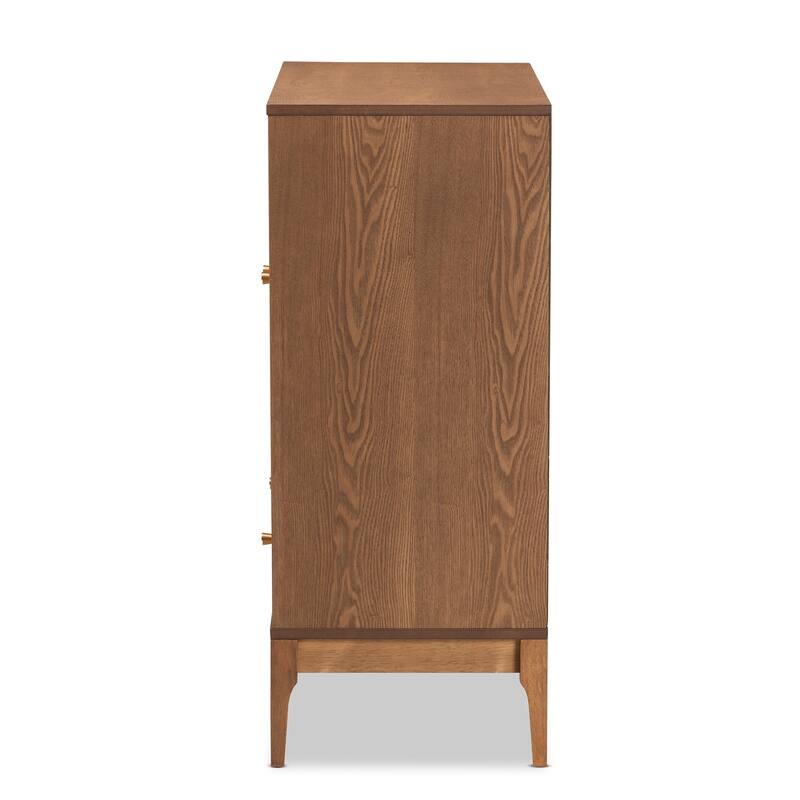 Ramiel Mid-Century Modern Ash Walnut Finished Wood and Rattan 1-Drawer Sideboard