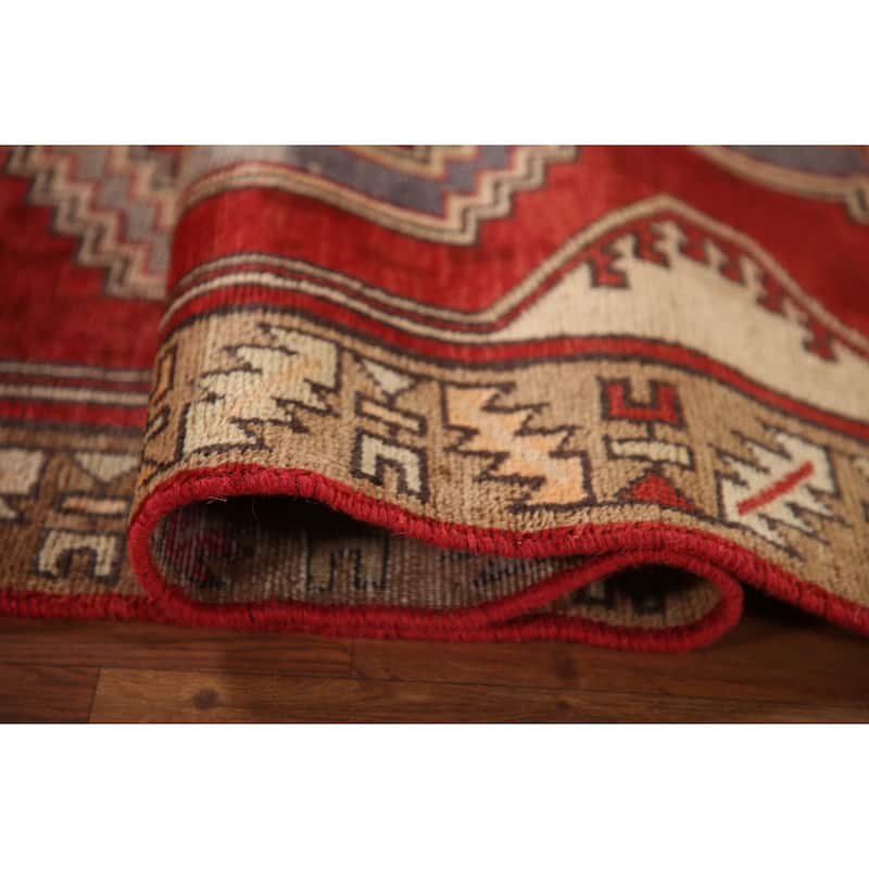 Red Ardebil Persian Runner Rug Handmade Vintage Wool Carpet - 3'0"x 12'0"