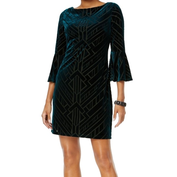 Vince Camuto Green Womens Size 16 Velvet Bell-Sleeve Sheath Dress